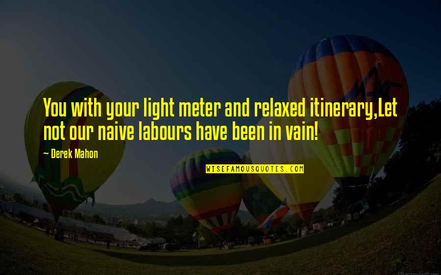 Meter Quotes By Derek Mahon: You with your light meter and relaxed itinerary,Let