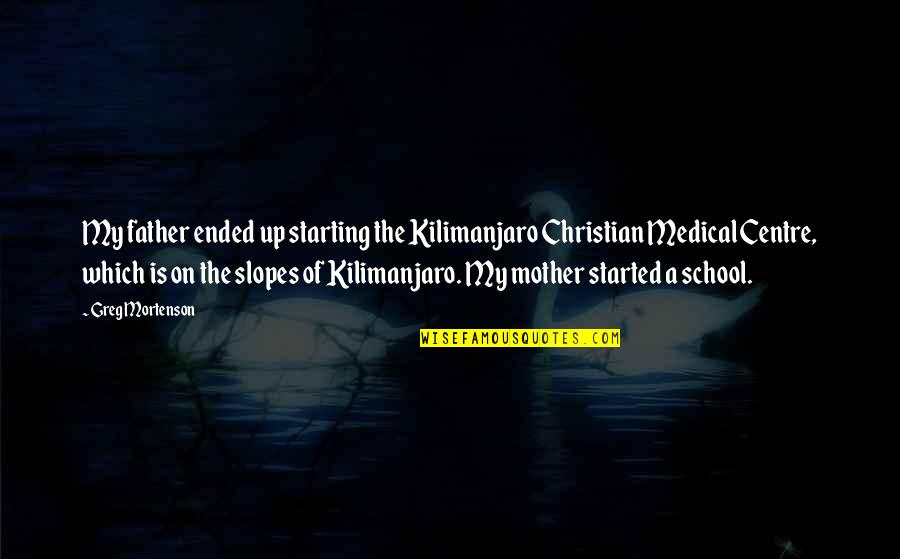 Mettauer Center Quotes By Greg Mortenson: My father ended up starting the Kilimanjaro Christian Mettauer Center Quotes By Greg Mortenson: My father ended up starting the Kilimanjaro Christian