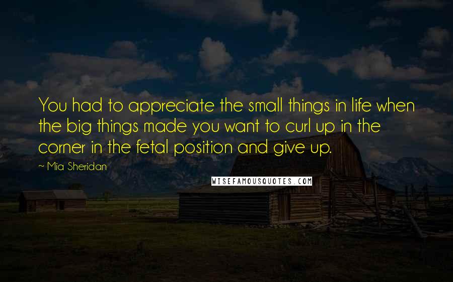 Mia Sheridan quotes: You had to appreciate the small things in life when the big things made you want to curl up in the corner in the fetal position and give up.