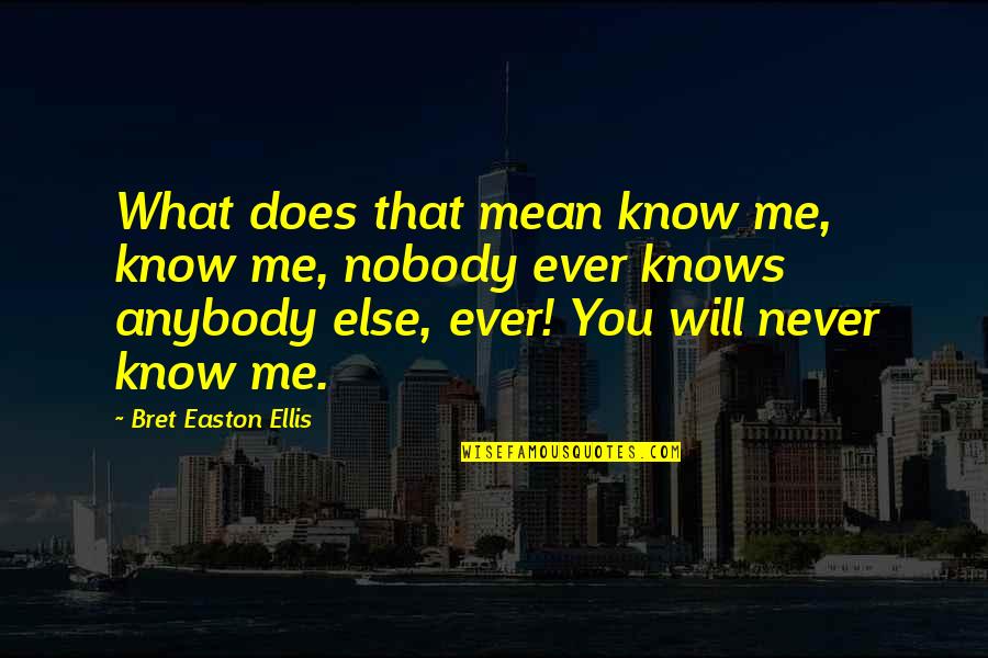 Micari Store Quotes By Bret Easton Ellis: What does that mean know me, know me, Micari Store Quotes By Bret Easton Ellis: What does that mean know me, know me,