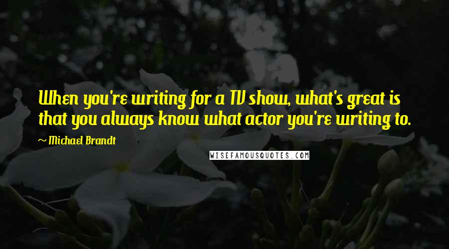 Michael Brandt quotes: When you're writing for a TV show, what's great is that you always know what actor you're writing to.