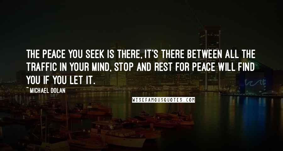 Michael Dolan quotes: The peace you seek is there, it's there between all the traffic in your mind, stop and rest for peace will find you if you let it.