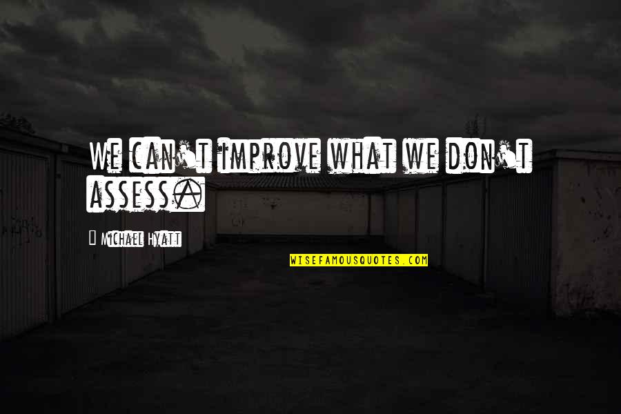 Michael Hyatt Quotes By Michael Hyatt: We can't improve what we don't assess. Michael Hyatt Quotes By Michael Hyatt: We can't improve what we don't assess.
