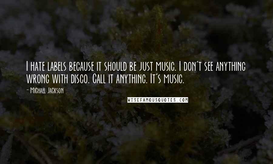 Michael Jackson quotes: I hate labels because it should be just music. I don't see anything wrong with disco. Call it anything. It's music.