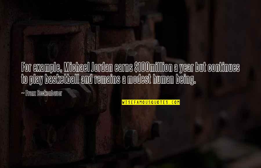Michael Jordan Basketball Quotes By Franz Beckenbauer: For example, Michael Jordan earns $100million a year Michael Jordan Basketball Quotes By Franz Beckenbauer: For example, Michael Jordan earns $100million a year