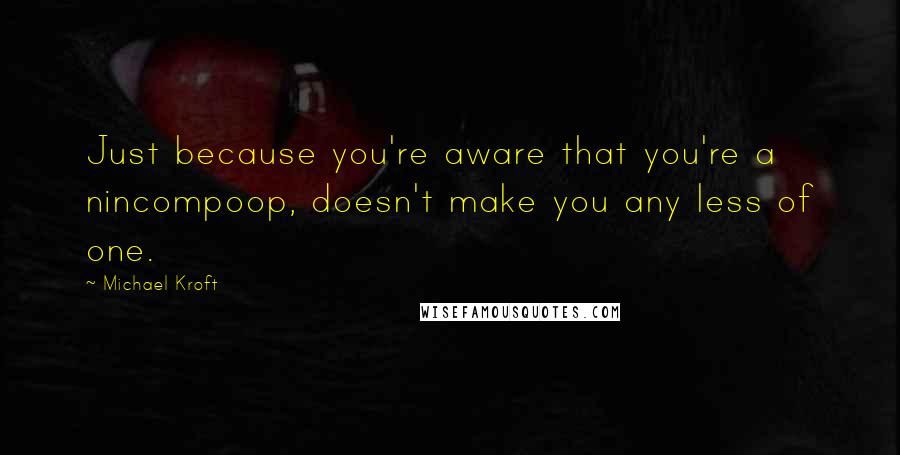 Michael Kroft quotes: Just because you're aware that you're a nincompoop, doesn't make you any less of one.