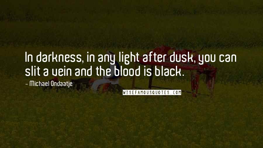 Michael Ondaatje quotes: In darkness, in any light after dusk, you can slit a vein and the blood is black.