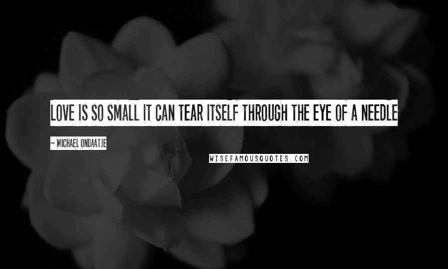 Michael Ondaatje quotes: Love is so small it can tear itself through the eye of a needle