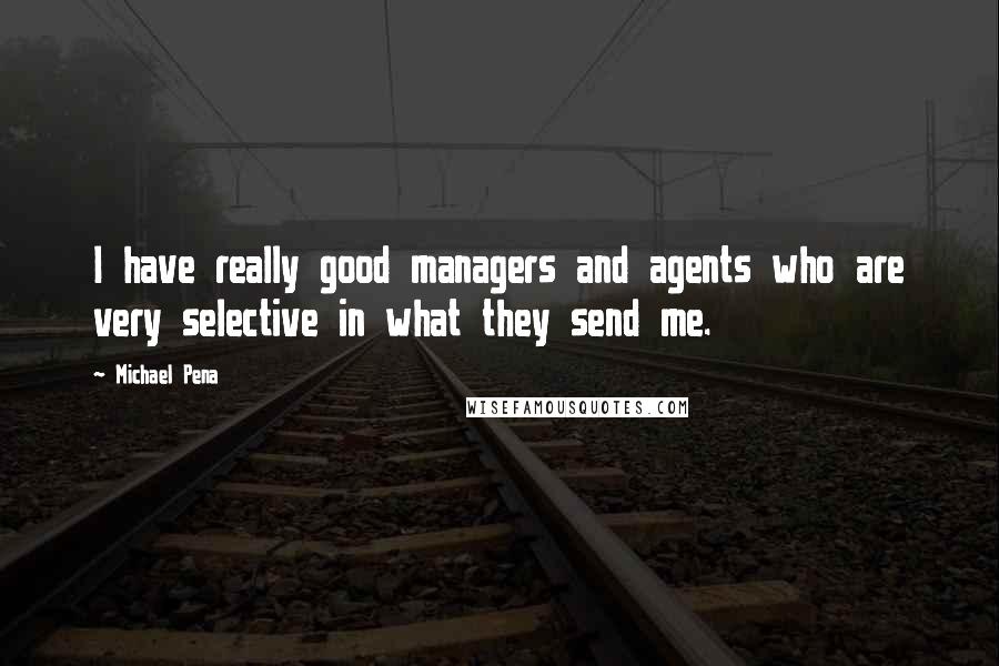 Michael Pena quotes: I have really good managers and agents who are very selective in what they send me.