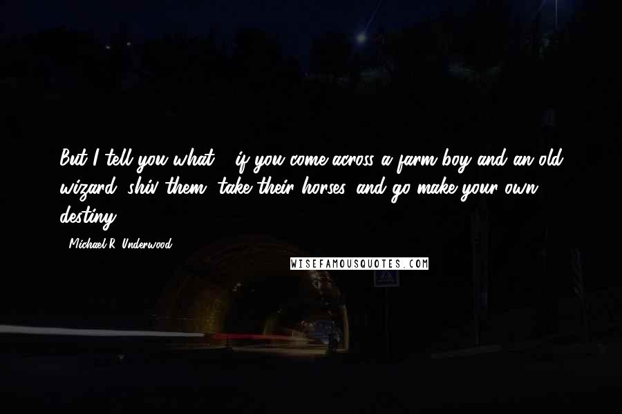 Michael R. Underwood quotes: But I tell you what - if you come across a farm boy and an old wizard, shiv them, take their horses, and go make your own destiny.