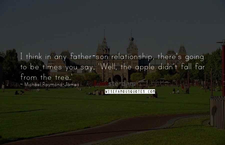 Michael Raymond-James quotes: I think in any father-son relationship, there's going to be times you say, 'Well, the apple didn't fall far from the tree.' Michael Raymond-James quotes: I think in any father-son relationship, there's going to be times you say, 'Well, the apple didn't fall far from the tree.'