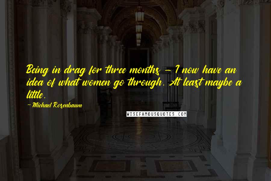 Michael Rosenbaum quotes: Being in drag for three months - I now have an idea of what women go through. At least maybe a little.