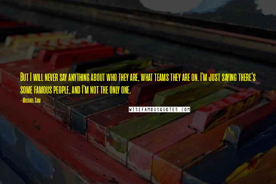 Michael Sam quotes: But I will never say anything about who they are, what teams they are on. I'm just saying there's some famous people, and I'm not the only one.