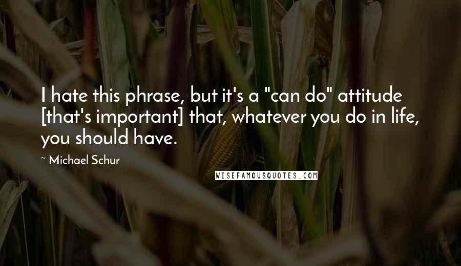 Michael Schur quotes: I hate this phrase, but it's a "can do" attitude [that's important] that, whatever you do in life, you should have.