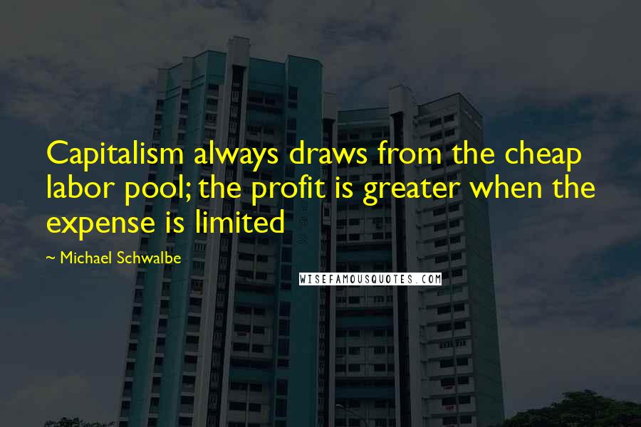 Michael Schwalbe quotes: Capitalism always draws from the cheap labor pool; the profit is greater when the expense is limited