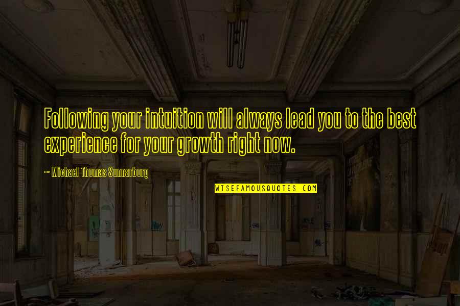 Michael Thomas Sunnarborg Quotes By Michael Thomas Sunnarborg: Following your intuition will always lead you to