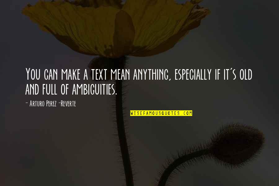 Michaelsen Farms Quotes By Arturo Perez-Reverte: You can make a text mean anything, especially Michaelsen Farms Quotes By Arturo Perez-Reverte: You can make a text mean anything, especially
