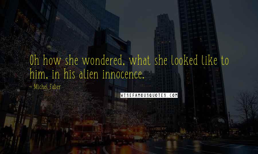 Michel Faber quotes: Oh how she wondered, what she looked like to him, in his alien innocence.