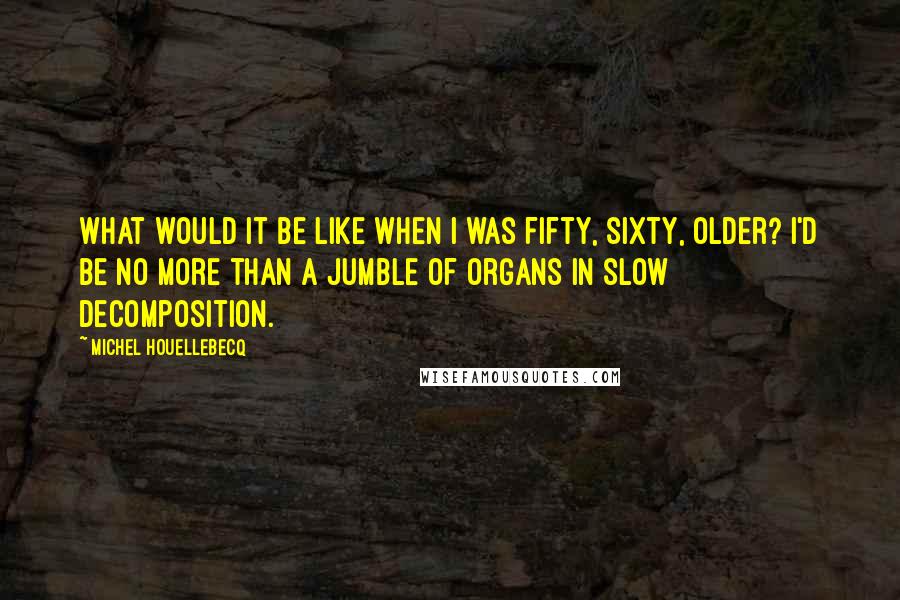 Michel Houellebecq quotes: What would it be like when I was fifty, sixty, older? I'd be no more than a jumble of organs in slow decomposition.