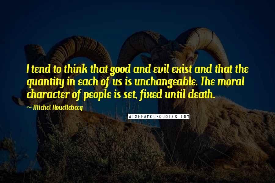 Michel Houellebecq quotes: I tend to think that good and evil exist and that the quantity in each of us is unchangeable. The moral character of people is set, fixed until death.