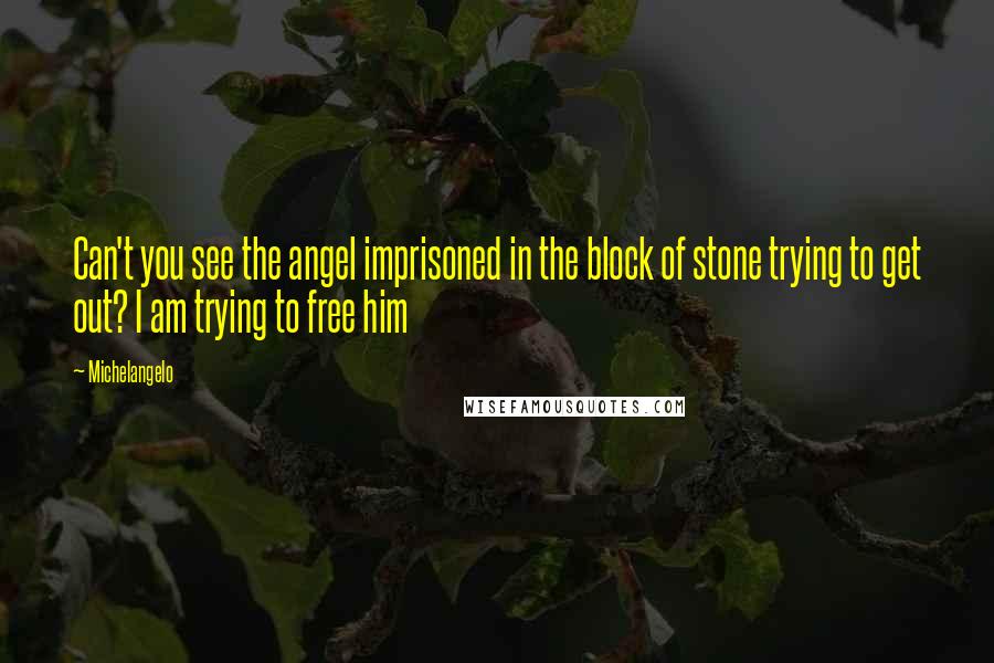 Michelangelo quotes: Can't you see the angel imprisoned in the block of stone trying to get out? I am trying to free him