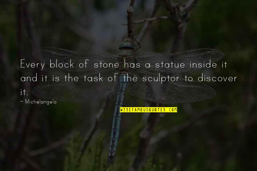 Michelangelo Sculptor Quotes By Michelangelo: Every block of stone has a statue inside