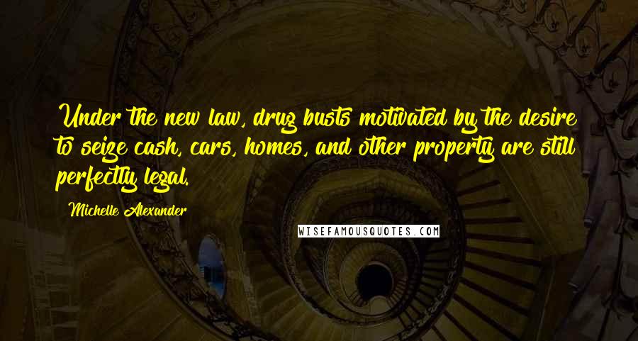 Michelle Alexander quotes: Under the new law, drug busts motivated by the desire to seize cash, cars, homes, and other property are still perfectly legal.