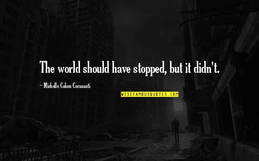 Michelle Cohen Corasanti Quotes By Michelle Cohen Corasanti: The world should have stopped, but it didn't.
