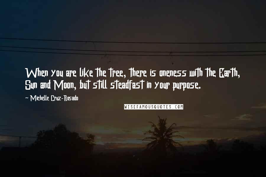 Michelle Cruz-Rosado quotes: When you are like the tree, there is oneness with the Earth, Sun and Moon, but still steadfast in your purpose.