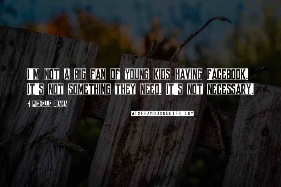 Michelle Obama quotes: I'm not a big fan of young kids having Facebook. It's not something they need. It's not necessary. Michelle Obama quotes: I'm not a big fan of young kids having Facebook. It's not something they need. It's not necessary.