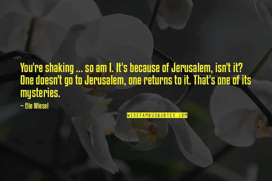 Michiko Kakutani Quotes By Elie Wiesel: You're shaking ... so am I. It's because Michiko Kakutani Quotes By Elie Wiesel: You're shaking ... so am I. It's because