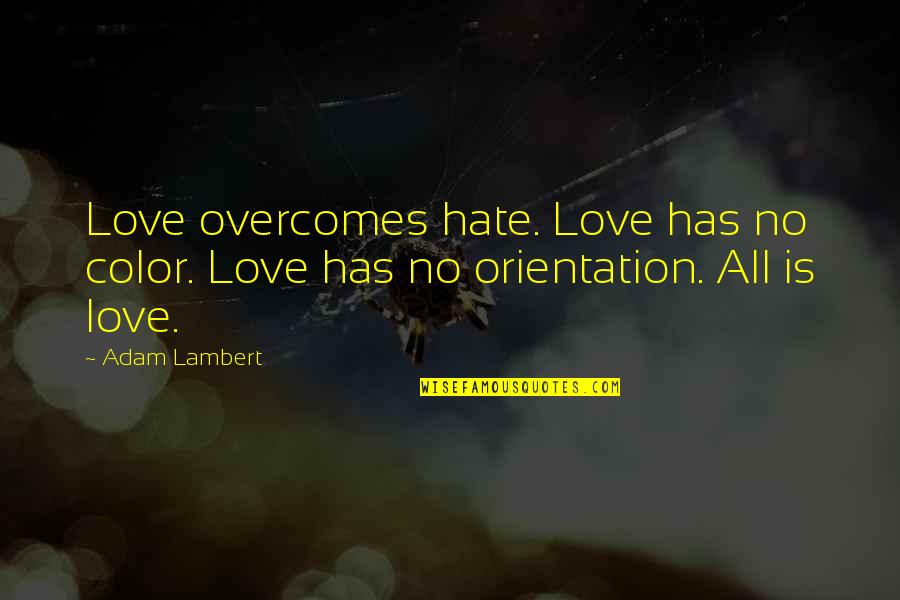 Mickey Kostmayer Quotes By Adam Lambert: Love overcomes hate. Love has no color. Love