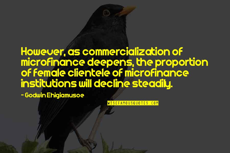 Microfinance Quotes By Godwin Ehigiamusoe: However, as commercialization of microfinance deepens, the proportion