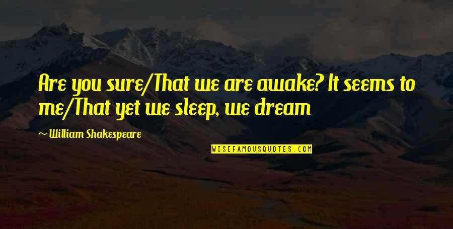 Midsummer Night's Dream Quotes By William Shakespeare: Are you sure/That we are awake? It seems