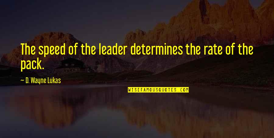 Miejsce Czterdziestodniowego Quotes By D. Wayne Lukas: The speed of the leader determines the rate Miejsce Czterdziestodniowego Quotes By D. Wayne Lukas: The speed of the leader determines the rate