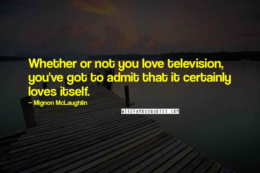 Mignon McLaughlin quotes: Whether or not you love television, you've got to admit that it certainly loves itself.