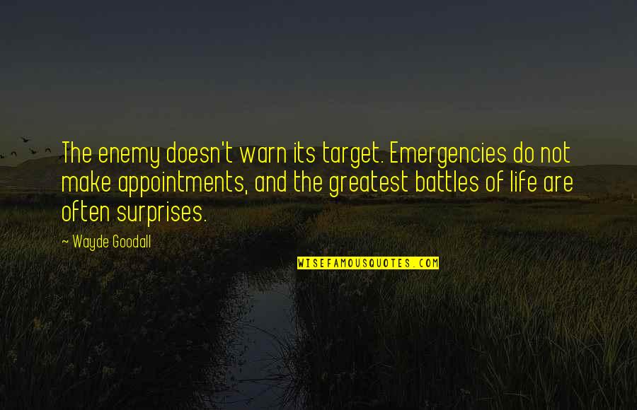 Migomilk Quotes By Wayde Goodall: The enemy doesn't warn its target. Emergencies do