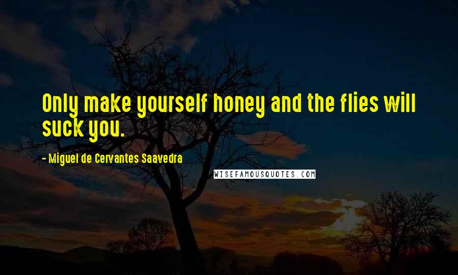 Miguel De Cervantes Saavedra quotes: Only make yourself honey and the flies will suck you. Miguel De Cervantes Saavedra quotes: Only make yourself honey and the flies will suck you.