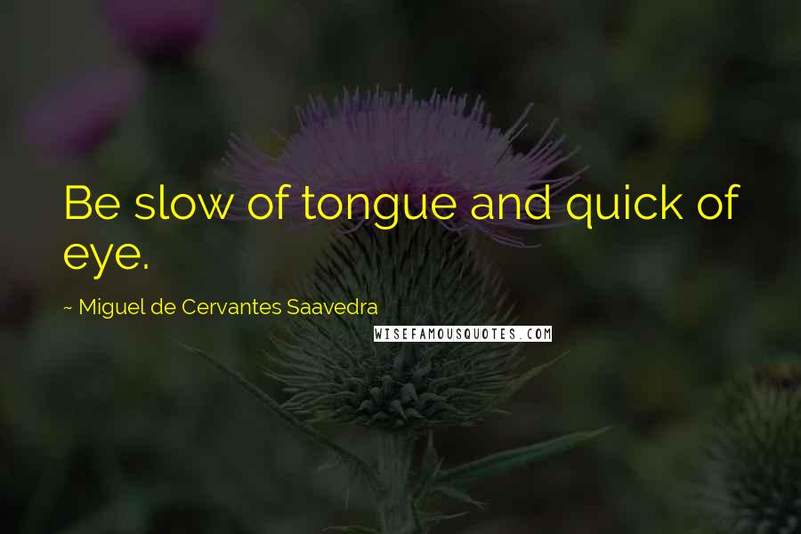 Miguel De Cervantes Saavedra quotes: Be slow of tongue and quick of eye. Miguel De Cervantes Saavedra quotes: Be slow of tongue and quick of eye.