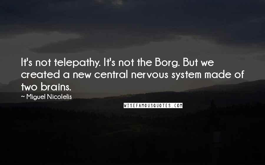 Miguel Nicolelis quotes: It's not telepathy. It's not the Borg. But we created a new central nervous system made of two brains.