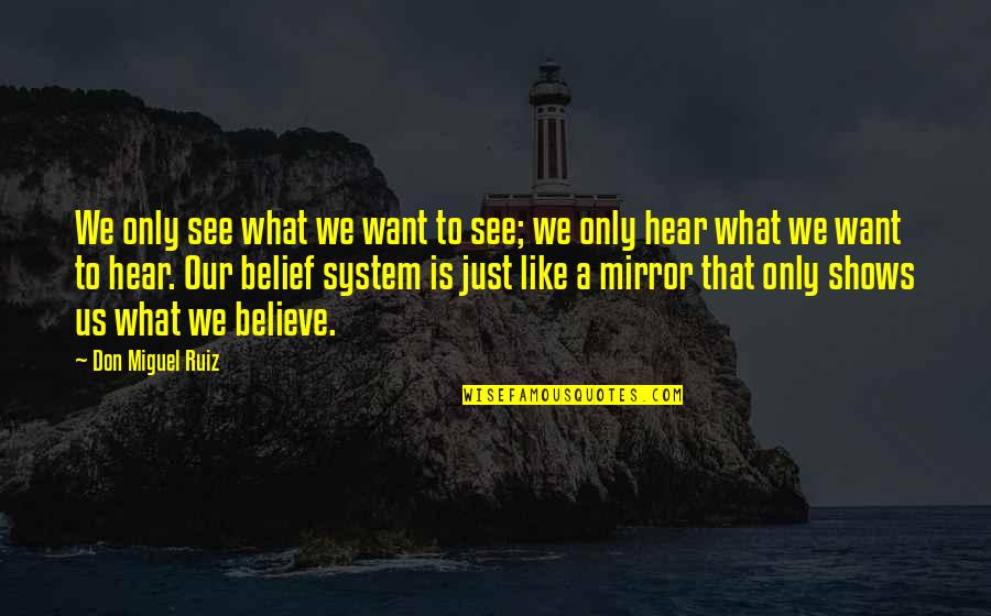 Miguel Ruiz Quotes By Don Miguel Ruiz: We only see what we want to see; Miguel Ruiz Quotes By Don Miguel Ruiz: We only see what we want to see;