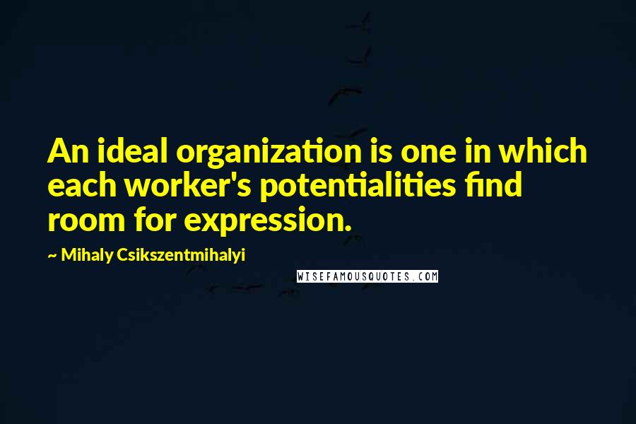 Mihaly Csikszentmihalyi quotes: An ideal organization is one in which each worker's potentialities find room for expression.