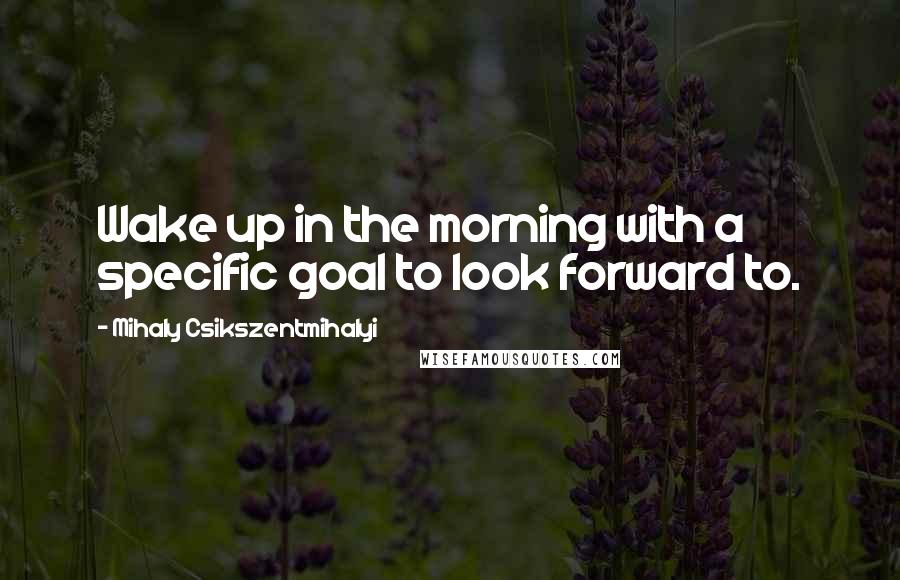 Mihaly Csikszentmihalyi quotes: Wake up in the morning with a specific goal to look forward to.
