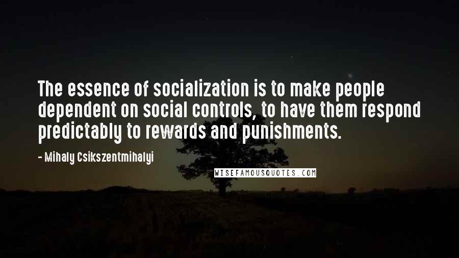 Mihaly Csikszentmihalyi quotes: The essence of socialization is to make people dependent on social controls, to have them respond predictably to rewards and punishments.