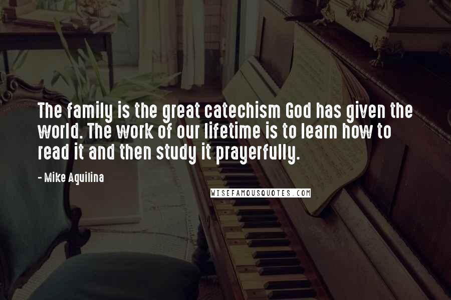Mike Aquilina quotes: The family is the great catechism God has given the world. The work of our lifetime is to learn how to read it and then study it prayerfully.