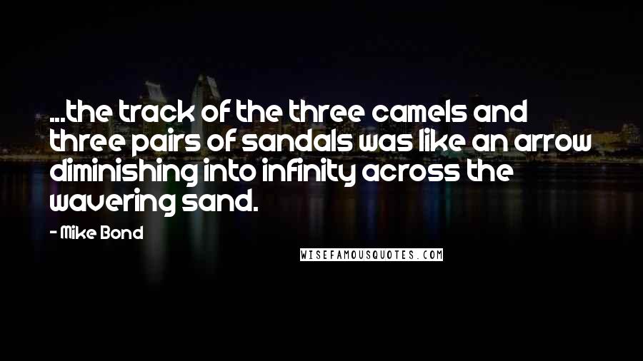 Mike Bond quotes: ...the track of the three camels and three pairs of sandals was like an arrow diminishing into infinity across the wavering sand.