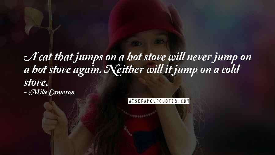 Mike Cameron quotes: A cat that jumps on a hot stove will never jump on a hot stove again. Neither will it jump on a cold stove.