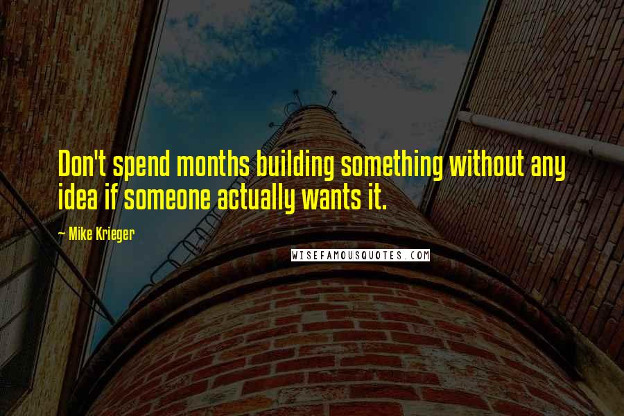 Mike Krieger quotes: Don't spend months building something without any idea if someone actually wants it.
