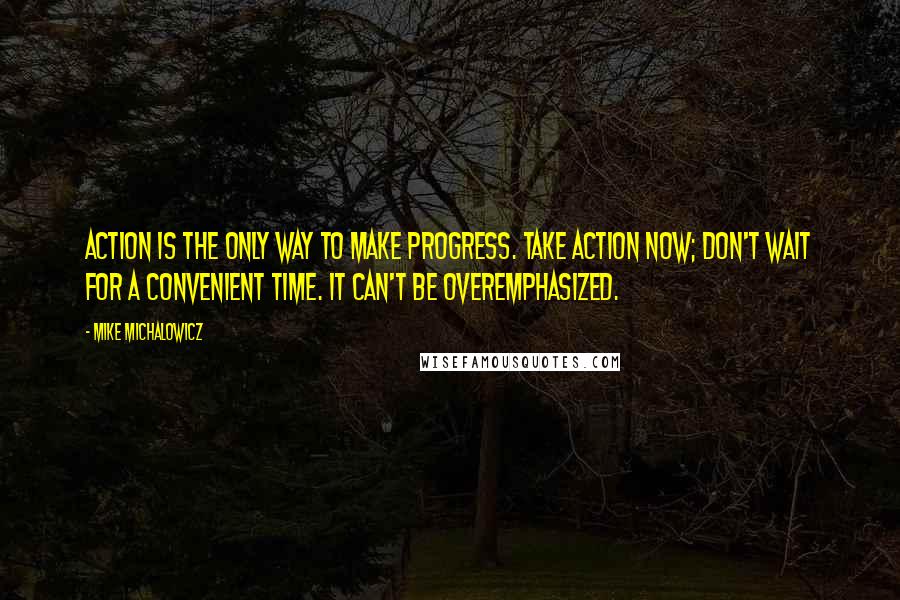 Mike Michalowicz quotes: Action is the only way to make progress. Take action now; don't wait for a convenient time. It can't be overemphasized.