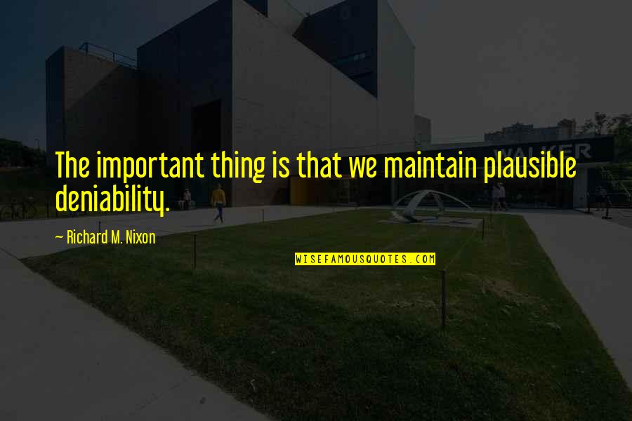Mikey Way Inspirational Quotes By Richard M. Nixon: The important thing is that we maintain plausible